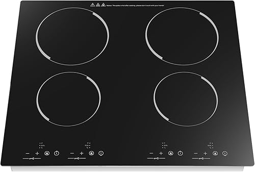 Placa de cocina eléctrica de 3000 W 110 V, 4 quemadores, estufa eléctrica de 23 pulgadas e integrada, control táctil con sensor con bloqueo de