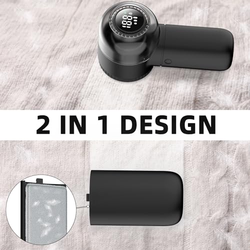 Fabric Shaver, Electric Portable Sweater Defuzzer with 3 Speeds, 6 Leaf Blades, Digital LED Display to Remove Pilling for Clothes, Furniture, Sweater, Couch, Blanket (Black) - Image 6