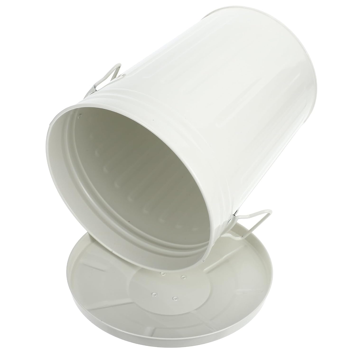 Metal Outdoor Trash Can with Lid 8l Beige Round Garbage Bin for Bedroom Kitchen Office Home Waste Container