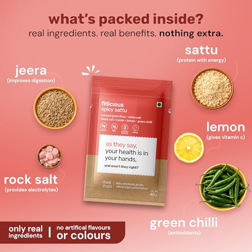 Image of fitlicious Assorted Sattu Powder | Bihari Chana Sattu | Natural & Organic | Gluten-Free, Non-GMO | High Protein & Fiber | Instant PremiX | Healthy Drink For All Ages | Pack Of 20 X 40g Sachets