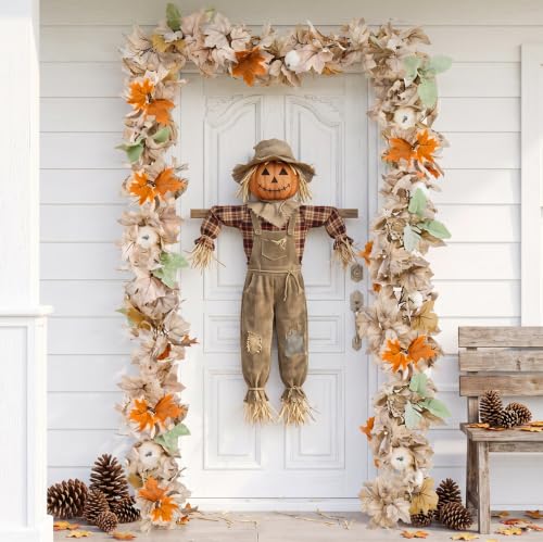 Neutral Fall Garland for Mantle Fireplace - 2 Pack 6Ft