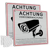 2 Stück Schild Videoüberwachung Privatgrundstück mit DSGVO Hinweis, 15 x 15 cm Aluminium Hinweisschild Videoüberwachung, mit Selbstklebend und 4 Bohrlöcher, Schilder Kameraüberwachung, Warnschild