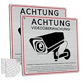 2 Stück Schild Videoüberwachung Privatgrundstück mit DSGVO Hinweis, 15 x 15 cm Aluminium Hinweisschild Videoüberwachung, mit Selbstklebend und 4 Bohrlöcher, Schilder Kameraüberwachung, Warnschild