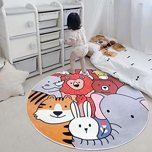 Abreeze Round Kids Rugs 4Ft, Faux Wool Kids Area Rugs Childrens Crawling Carpet Colorful Educational & Fun Throw Rug For Living Room Bedroom Playroom Nursery Decor #TOP2