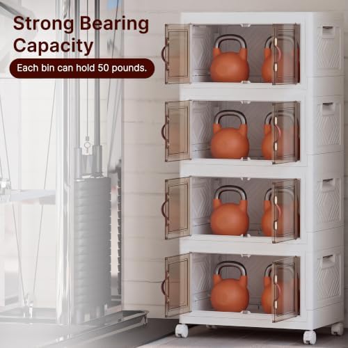 Stackable Storage Bins with Lid, 208QT Plastic Cabinet with Wheels — 사진 3
