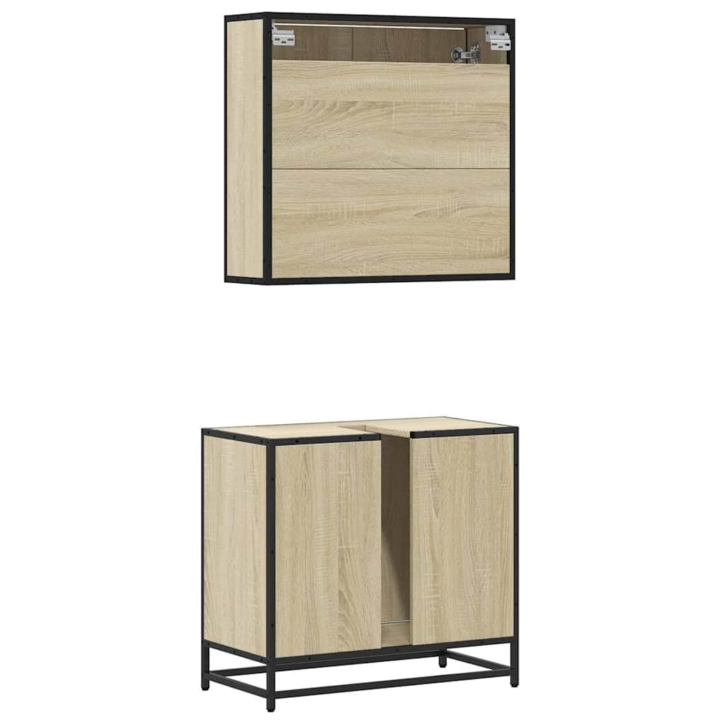 2-częściowy zestaw mebli łazienkowych Sonoma dąb z materiału drewnopochodnego i metalu, szafka z lustrem i szafka pod umywalkę, 65 x 20 x 60 cm, 65 x 33 x 60 cm, miejsce do przechowywania