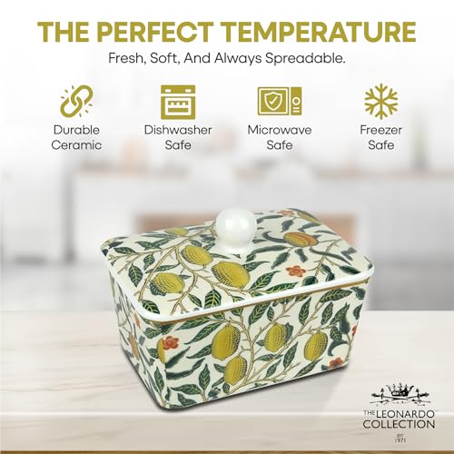 The Leonardo Collection Fruits Butter Dish By William Morris | Elegant Ceramic Butter Dish with Iconic Fruits Design | Perfect for Dining Table or Kitchen Display | Timeless and Functional - Image 2