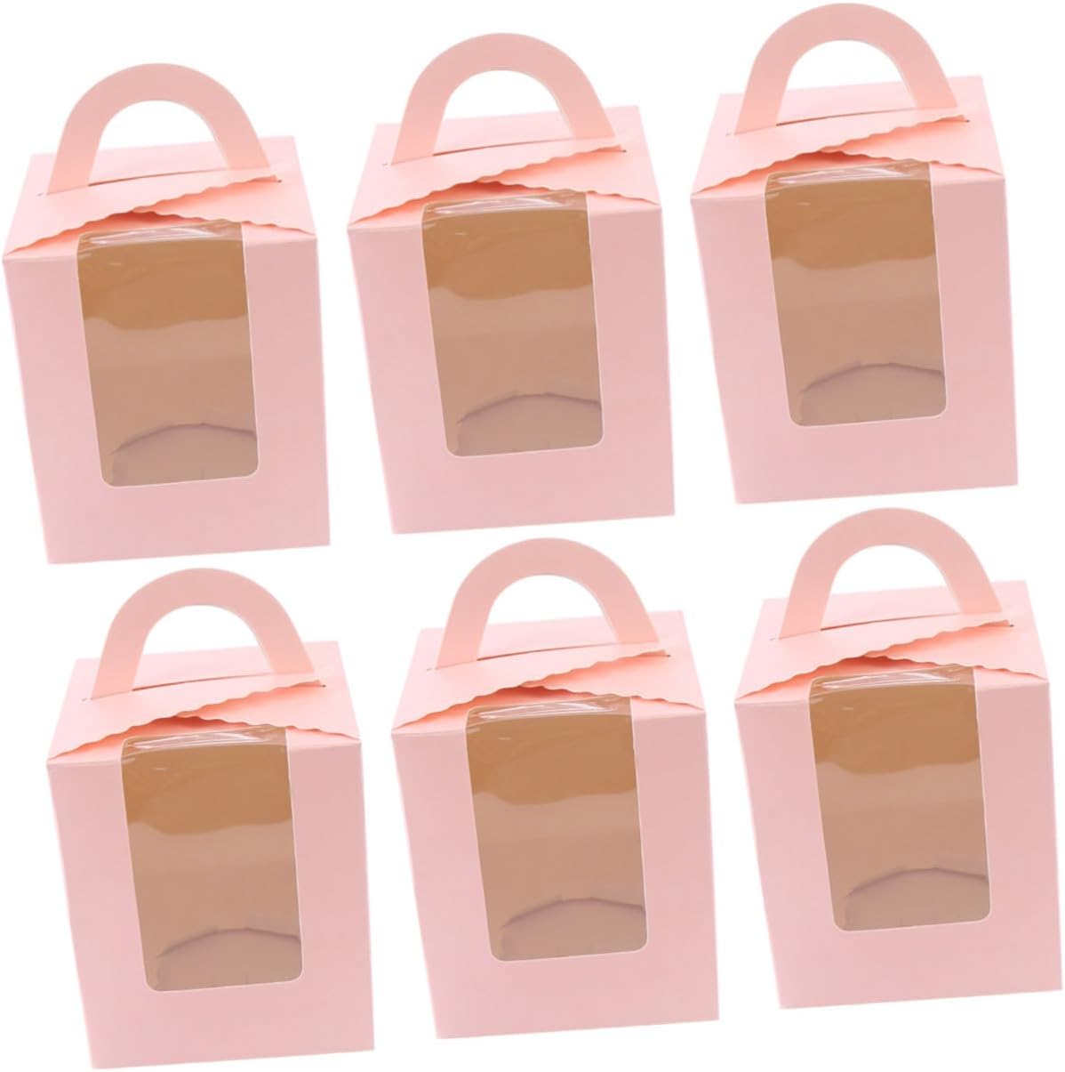 50pcs Pink Muffin Containers Paper Cupcake Boxes with Handle and Window Food Packaging Boxes for Single Cupcake Storage and Wedding Baking Use
