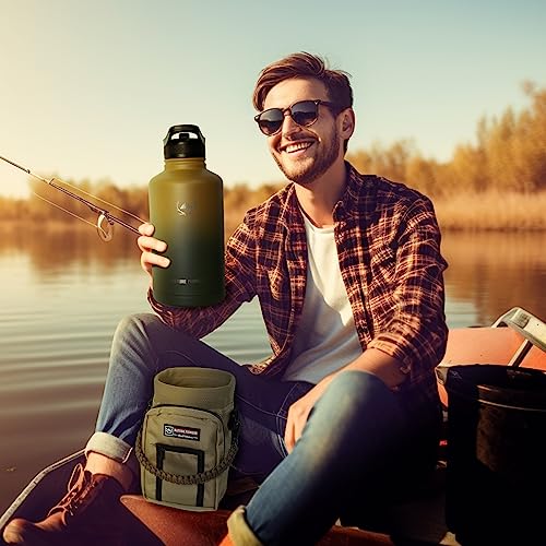 Image of NATURE PIONEOR 64 oz Insulated Water Bottle with Carrier Bag & 3 Lids