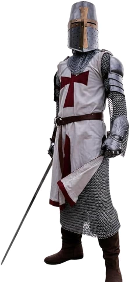 Medieval Templar Knight Armor Set – Full Body Wearable Suit for LARP, SCA, Reenactment, Cosplay & Halloween | Crusader Costume Display Armor for Men
