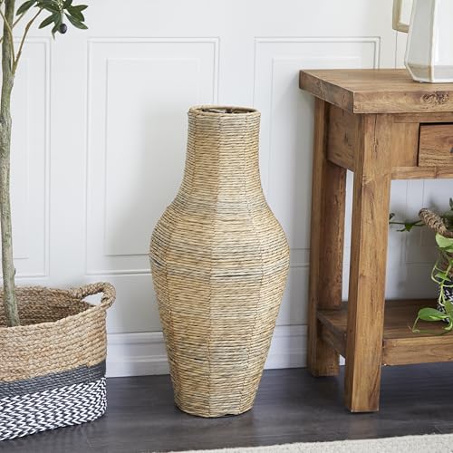 Deco 79 Faux Seagrass Handmade Tall Woven Floor Vase, 12" x 12" x 28", Brown - Image 3