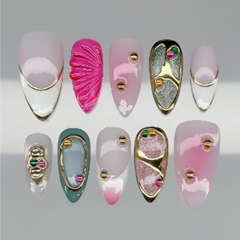 Stick on nails Set of 24 Multiple Size Comfortable Wear Cats Eye Designs Pink Stick Nails for Women Daily NailArt