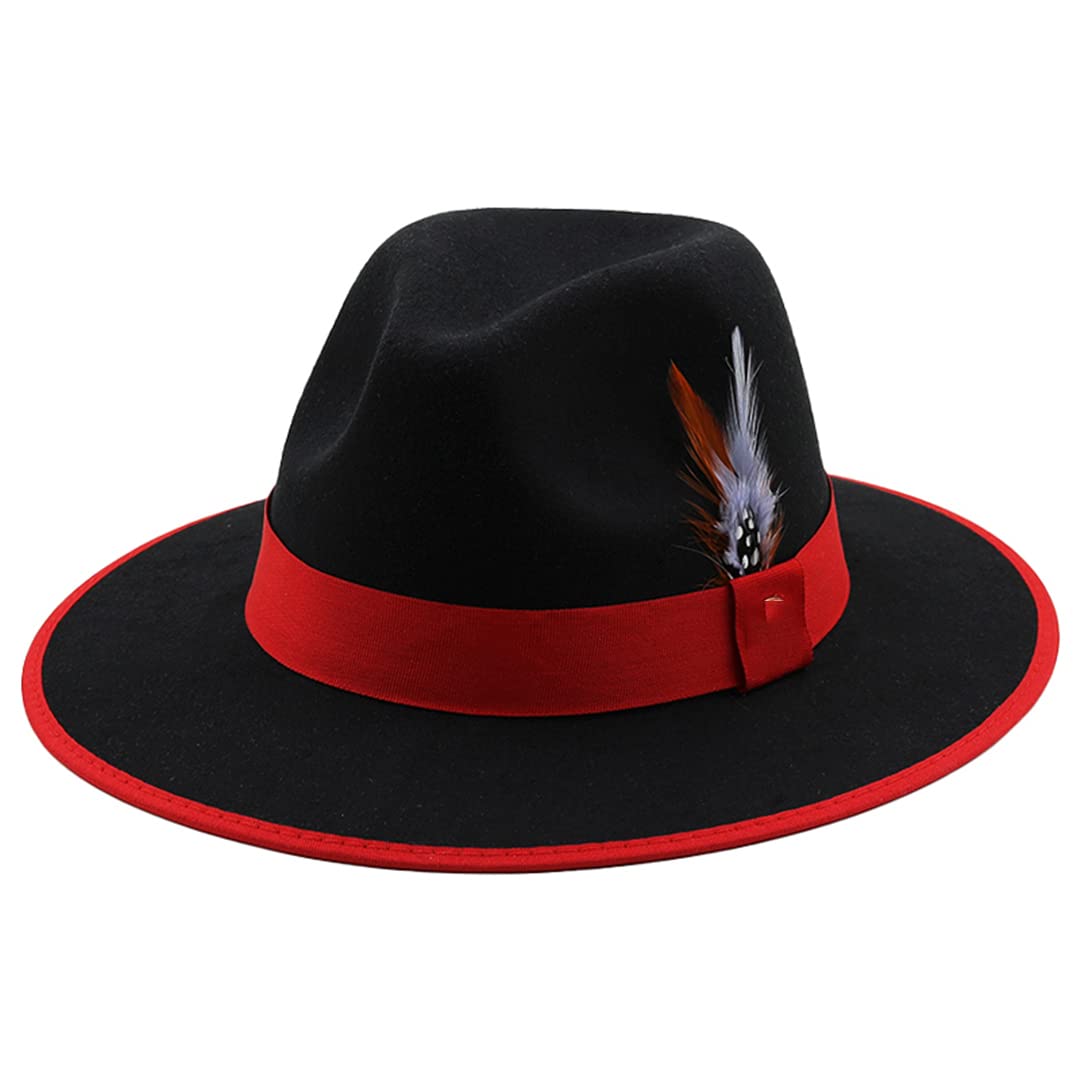 LYGBAOFUL Cappello Fedora in Feltro di Lana a Tesa Larga da Uomo con Cinture di Piume Cappello a Cilindro Jazz da Chiesa da Matrimonio