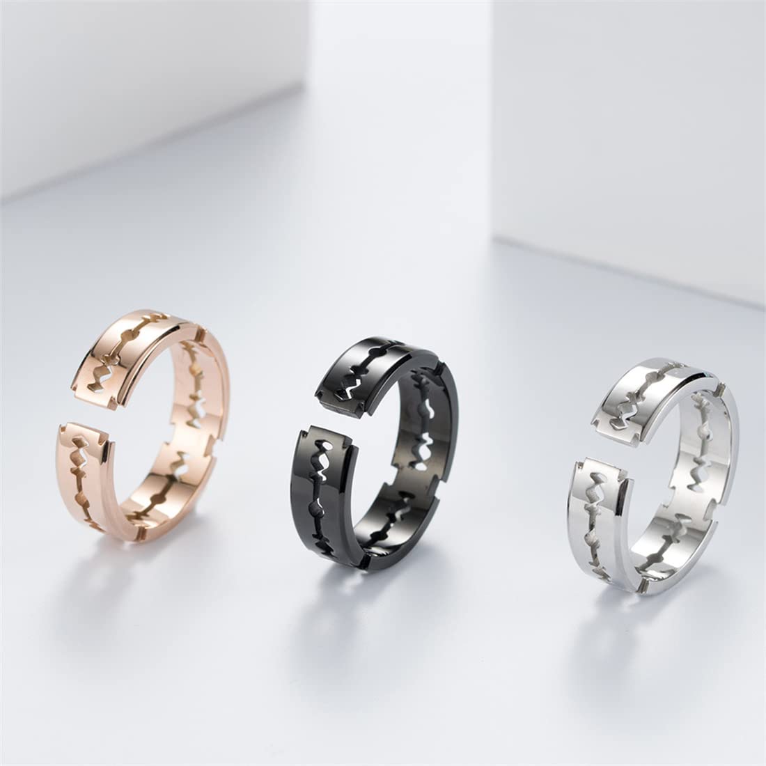 RIUKIU Anillo Hoja De Afeitar Abierta, Anillos De Acero Inoxidable De Moda Para Hombre Y Mujer