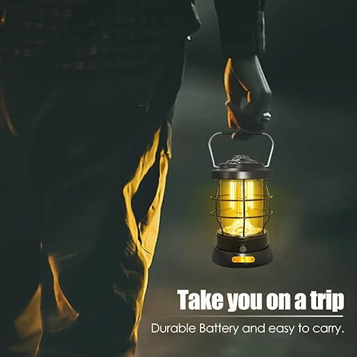 Miniatura 9 de UniqueFire Linterna de camping retro recargable 1500LM 2 modos regulable, lámpara eléctrica portátil de huracán linterna manos libres, batería de