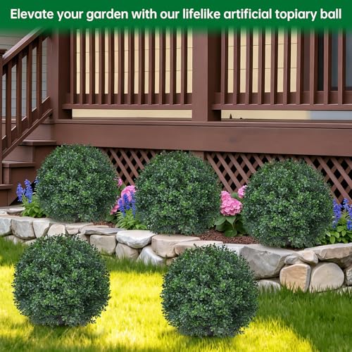Artificial Boxwood Topiary Trees with Ground Spike,2 Pieces Fake Pine Shrubs Bushes, UV Resistant Faux Evergreen Cypress Tree Plants for Indoor Outdoor Planters Front Porch - Image 6