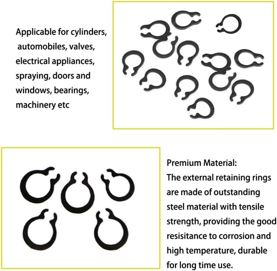 External Circlip C-Type Retaining Ring, 25pcs M3-M9 Circlip Set External Retaining E-Type Clip Lock Ring Assortment Holes Shaft Washer(6mm)