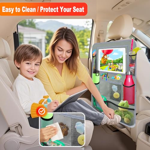 Image of Car Backseat Organizer ,2 Pack Car Organizer Back Seat with 11 inch Tablet Holder, 10 Storage Pockets Seat Back Protectors Kick Mats for Kids Toddlers, Travel Accessories (Grey)