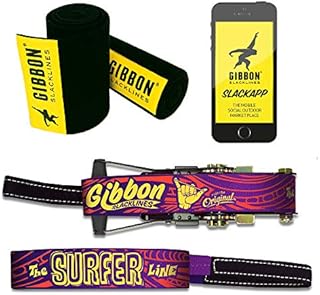Gibbon Slacklines Surferline with treewear, Purple, 98ft(90ft line + 8ft Ratchet Strap with Reinforced Loop) incl. Ratchet Protection, Tree and line Protection (Black Felt) 50mm/2