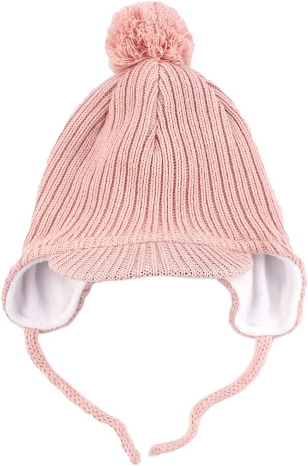 Baby Toddler Infant Kids Autumn and Winter Visor Knitted Hat Fleece Lined Warm Earflap Beanie Cap for Boys Girls