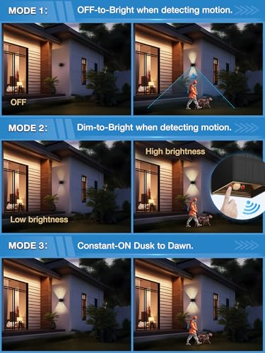 2 Stück Solar Wandleuchte Aussen mit Bewegungsmelder, Solarlampen für Außen Garten mit 3 Modi, Solar Wandlampe mit Auf und ab Einstellbarer Lichtstrahl , IP65 Wasserdichte Wandleuchte Solarleuchten