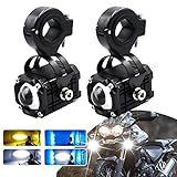 Motorcycle LED Fog Driving Lights,4 Fuctions 3 Colors All-in-One,White/High Beam,Amerb/Low Beam,Ice Blue/DRL,Strobe/Warning Spot Light Kits with Switch for Motorcycle ATV SUVs e-Bike Tractor Boat.