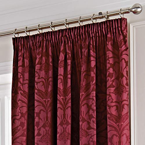 Fusion - Cortinas con Pliegues de Tela Jacquard y algodón, Modelo Eastbourne Damask, Granate, 66x90 (168 x 229 cm)
