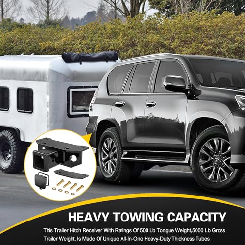 Image of Nilight 2 Inch Rear Trailer Hitch Receiver Kit for 2010-2024 Lexus GX460 Rear Bumper Tow Hook Black Hitch Cover Kit Adjustment Plate Included