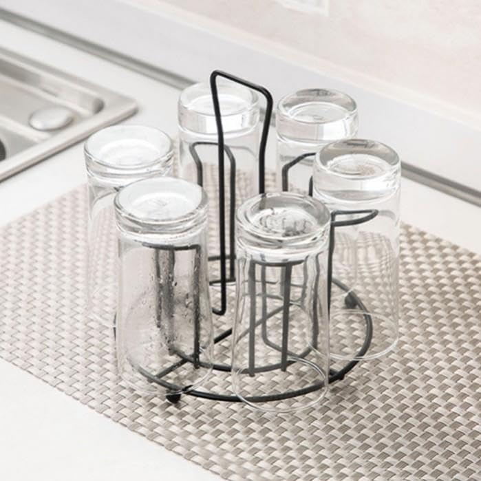 Image of Handcrafted Wrought Iron Glass Stand | Tumbler Holder for Kitchen /Dining Table | Rectangular Glass Organizer Rack | Rustic Drinkware Holder (ROUND DESIGN)