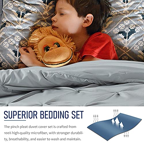 Tyfitb Pinch Pleat Duvet Cover King Size Light Grey Oversized Duvet Cover Set 3 Piece Floral Pintuck Bedding Set With Zipper Closure #TOP1