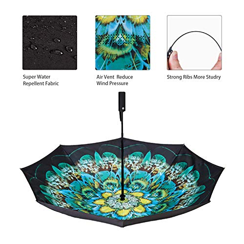 Image of Inverted Umbrella Double Layer Automatic Folding Reserve Umbrella Windproof UV Protection for Rain Car Travel Outdoor Men Women