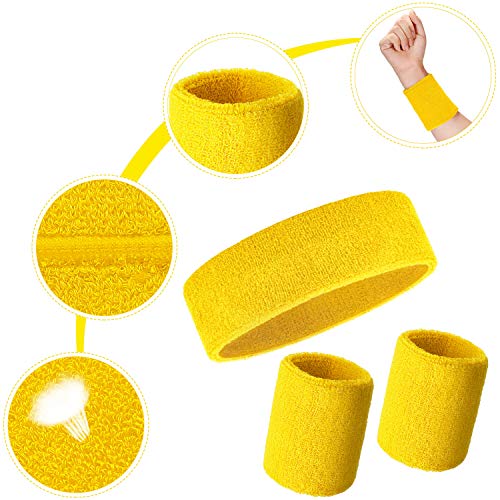 Image of Bememo 6 Pcs Neon Sports Sweatbands Set Sports Competitions Sweatbands 2 Headband 4 Wristbands Breathable Terry Cloth Athletic Bands for Team Soccer Spirit 80s Costumes Cosplay