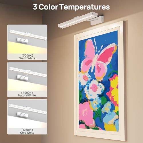 Image of PESUTEN Picture Light Battery Operated, 16in Wireless Art Light for Paintings CCT Dimmable Recharging Battery Picture Light with Remote Control for Gallery Dartboard Art Bedroom Bathroom 2pcs White