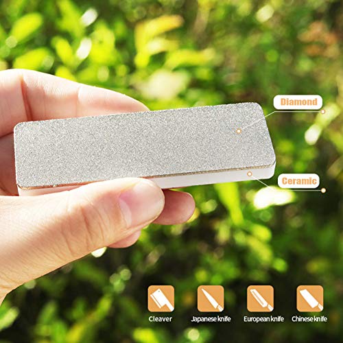Osftbvt Diamond Sharpening Stone Knife Sharpener Mini Compact Double Side For Pocket #400/1000 With Ceramic Silver - 1Pcs #TOP4