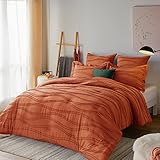 Gemarwel Burnt Orange Boho Comforter Sets King Size - 3 Piece Bohemian Shabby Chic Farmhouse King Be