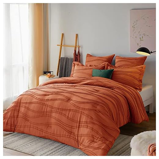 Gemarwel Brunt Orange Boho Comforter Sets Queen Size - 3 Piece Bohemian Shabby Chic Farmhouse Queen Bedding Sets, Jacquard Comforter Queen Set with 2 Pillow Sham (Rust, 92x90 inches)