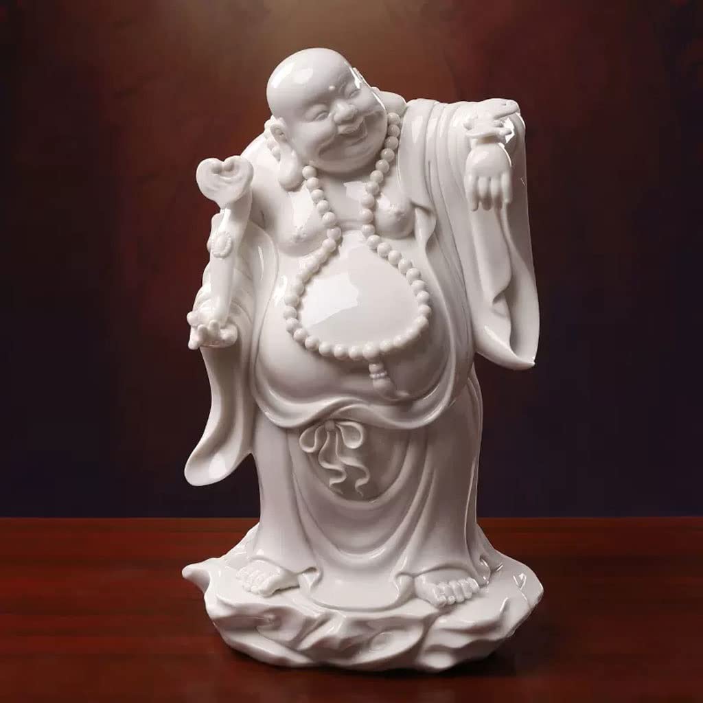 Estatua de apareamiento Cerámica Zen Adoración Hogar Porcelana Blanca Gran Vientre Maitreya Buda Riendo Adorno Artesanal Estatuilla Sentado Escultura Decoración