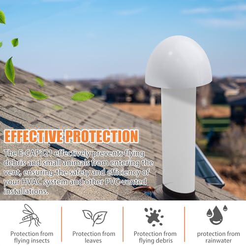 E-CAP321 PVC Vent Cap for Furnace Flue, for 1-1/2\", 2\", 3\" Sizes Flue Pipe (2 pcs)