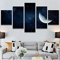 SIGNWIN 5 Panel Canvas Wall Art Modern Art Astronomy & Space Dramatic Minimalist Moon Multicolor Photography for Home Decorations Ready to Hang - 60
