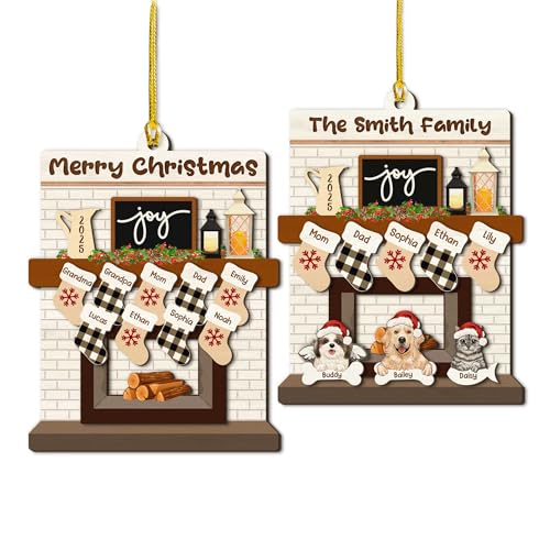 Unifury Personalized Family Ornaments with Dogs & Cats, Family of 2,3,4,5,6,7,8,9,10,11,12, Christmas Ornaments 2025, for Member Pet Dog Cat Fireplace