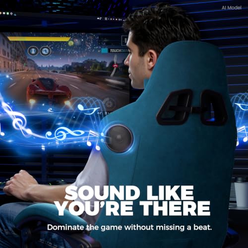 Image of GTPLAYER ACE-PRO Music Gaming Chairs - Built-in Speakers, App Support & Bluetooth Control, Computer Game Chairs with Footrest for Adults, Ergonomic Reclining Silla, Linkage Armrest, Blue 【Velvet】