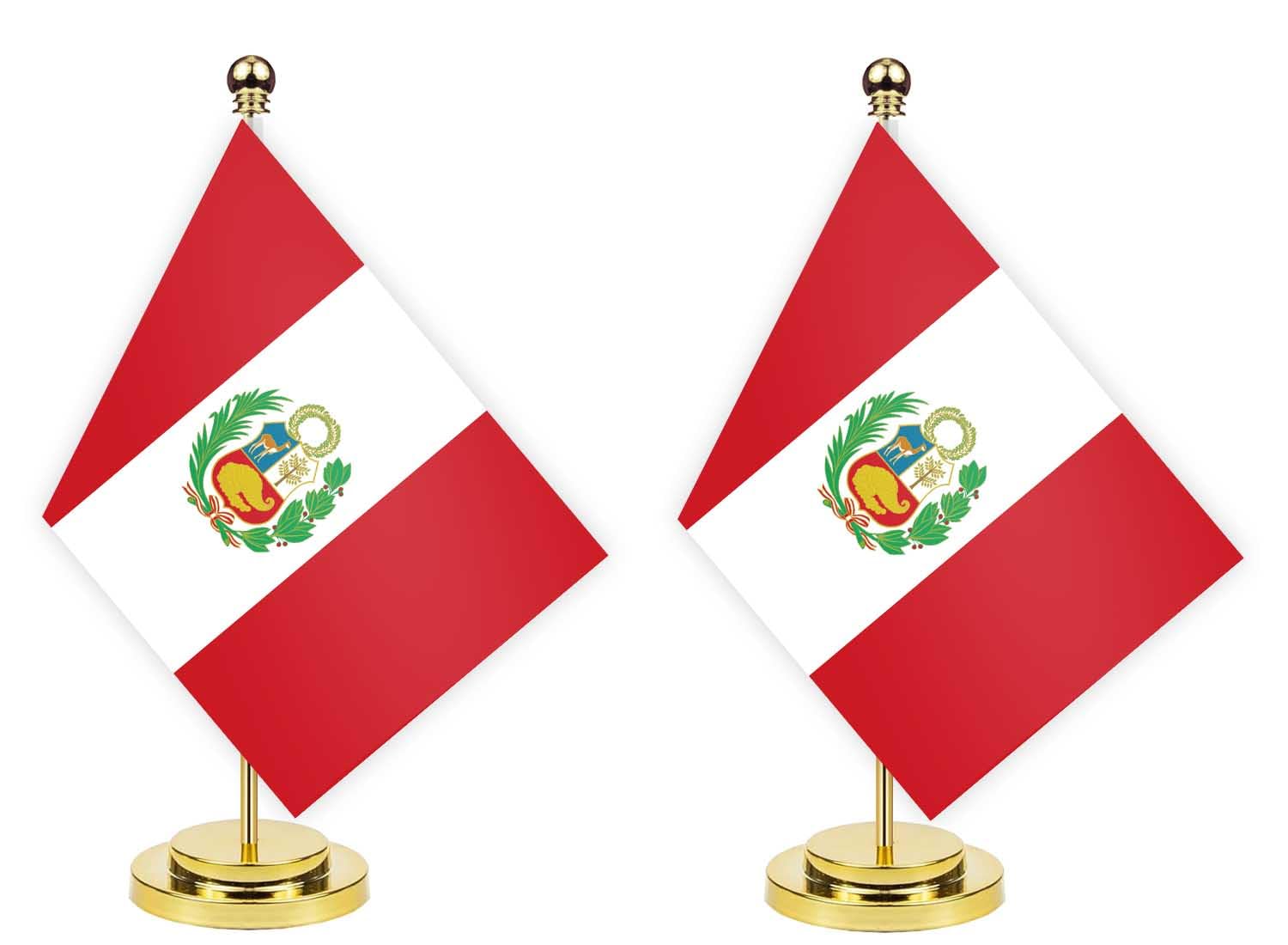 2PCS Peru Desk Flag,12 inch Tall Small Peruvians Indoor Banner,Tiny Printing Decor For Office Home Table