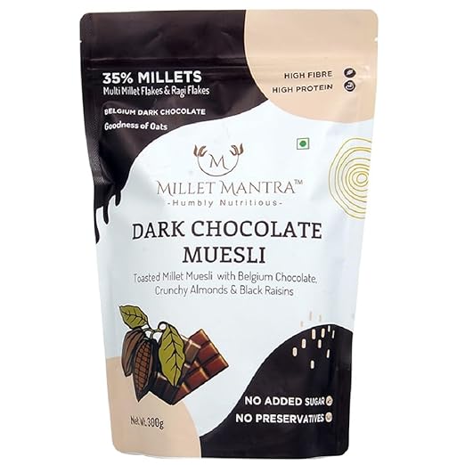 Dark Chocolate Muesli - 300g | Millet Based Muesli | 30%+ Millets | 21%+ Fruit & Nuts | Palm Jaggery | Jumbo Oats | Protein & Fibre Rich | No Added Sugar or Preservatives