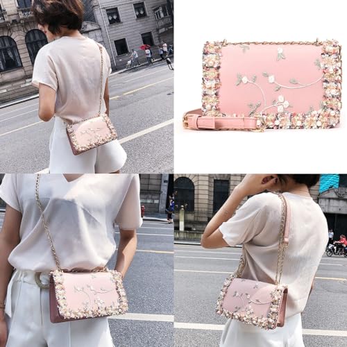 Chic Embroidered Crossbody Bag with Chain Strap Sophisticated Shoulder Bag PU3