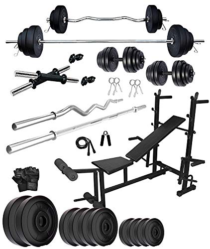 Image of PVC 20 kg Home Gym Exercise Set with 8 in 1 Bench, 4 Rods Gym Accessories (Black, Silver)