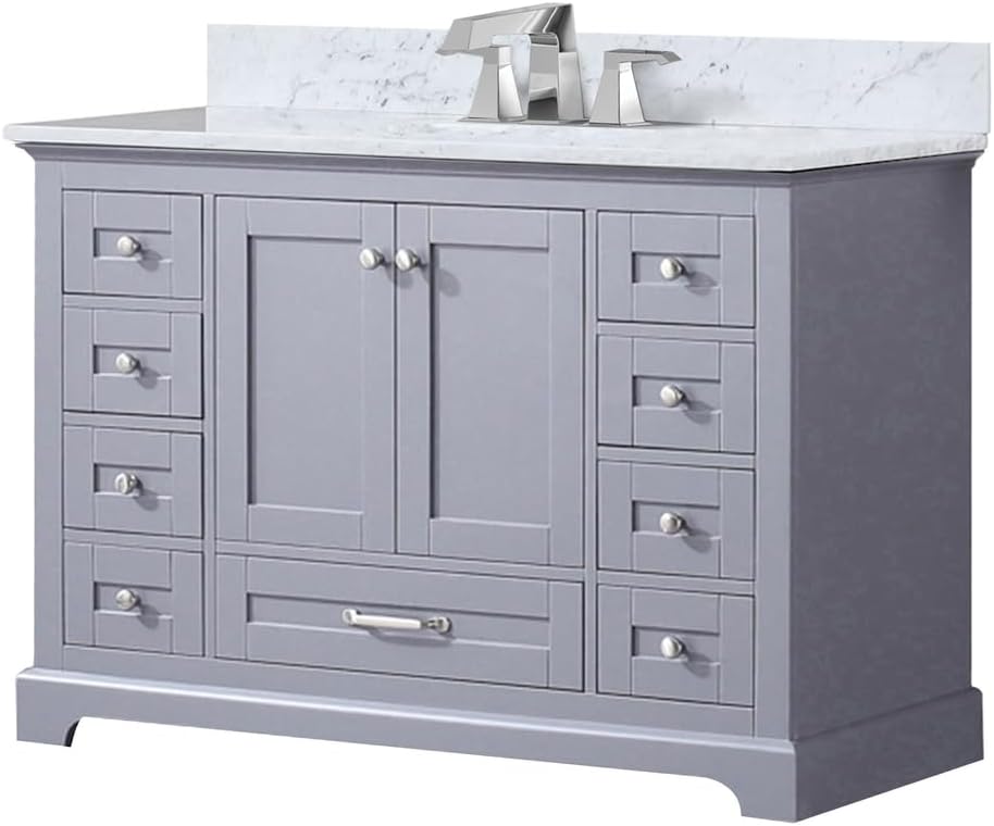 Dukes 48 in. W x 22 in. D Dark Grey Single Bath Vanity, Carrara Marble Top, and Faucet Set