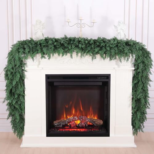 Image of Hananona 9FT Artificial Cedar Garlands, Real Touch Soft Cedar Pine Garland, Winter Artificial Greenery Garland for Fireplace Mantel Staircase Porch Table Indoor Home Decor (1, Green, 9FT)