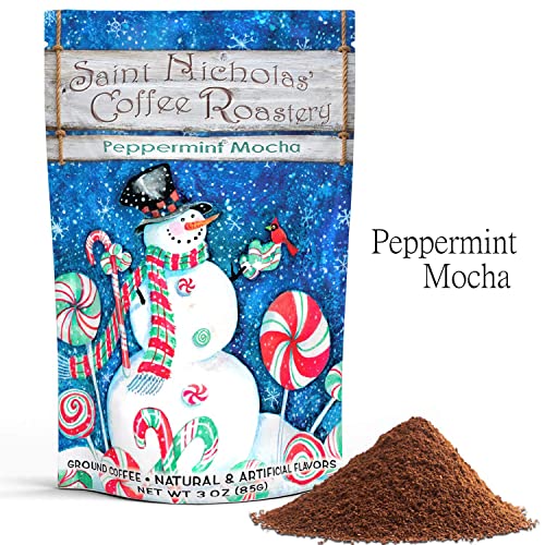 Ground Coffee Christmas Gift Set - 9oz Total of Three Holiday Flavors in Decorative 3oz Bags - Gingerbread Spice, Peppermint Mocha, Santa\'s Fireplace S\'mores Medium Roast - Gift or Stocking Stuffer for Mom, Coworkers, Teachers, Adults - Thumbnail 3