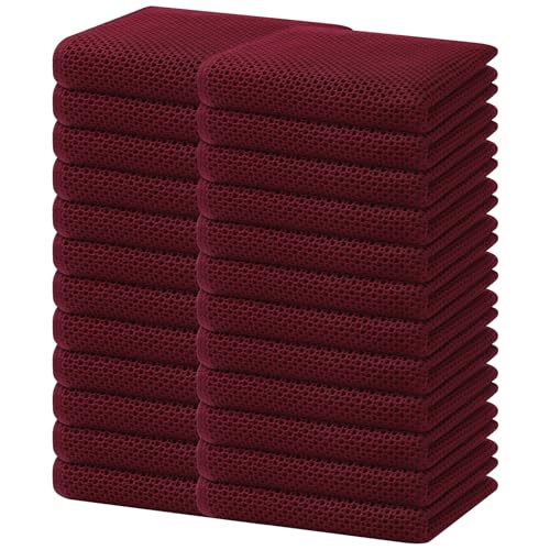 Image of Homaxy 100% Cotton Waffle Weave Kitchen Dish Towels, Ultra Soft Absorbent Quick Drying Cleaning Towel, 13 x 28 Inches, 24-Pack, Burgundy