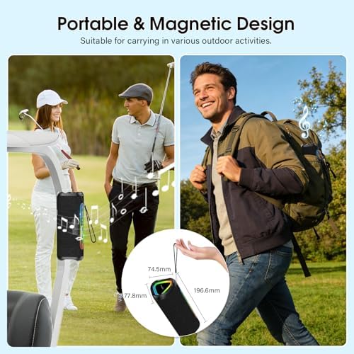 Magnetic Bluetooth Speaker for Golf Cart, 24H Playtime, IPX7 Waterproof, Wireless Outdoor Portable Speakers with Strong Magnet, Loud Stereo Sound for Golf, Bike, Camping, Party, Beach, Gifts for Men — view 7